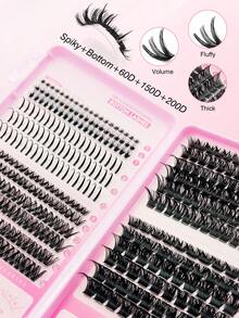 Rikuaild Bộ dụng cụ nối mi Lash Book Kit, 378/414/468 sợi mi giả D Curl, 60 sợi mi dưới + 60 sợi mi giả Fairy Spiky + 258 sợi mi giả 60D150D200D, kèm keo dán mi, nhíp và cọ, thích hợp để nối mi tại nhà. - Nhiều màu - Xem 4