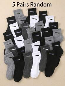 20/10/5 pares de calcetines hasta el tobillo para niños, calcetines deportivos transpirables y cómodos para niños y niñas, en unicolor negro/blanco/gris, adecuados para la escuela y el uso diario, estilos aleatorios - Multicolor - Ver 22