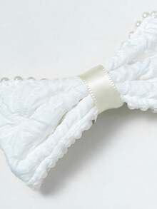 2个珍珠镶边黑白蝴蝶结发夹，适合海滩、度假、日常佩戴 - 彩色 - 查看 4