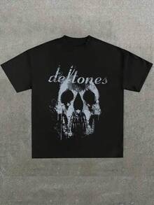 Graphic-Shirt Cotton Tees Size PlusWith Skull And Word Graphic Design, Cotton 220 Grams Heavyweight Print T-Shirt, Casual Print,Summer,Y2K,Oversized Shirt,Summer Tops - màu đen - Xem 8