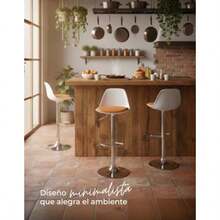 olu Sillas Altas para Barra y Comedor Sillas Giratorias 360° con Respaldo y Asiento Tipo Vino Piel Ajustables en Altura para Oficina y Hogar Blancas y Negras Beige - Beis - Ver 2