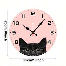 Cute Black Cat Background Wall Clock - 10inch Wooden Veneer Round Silent Flat Wall Clock - Batteries Not Included - Suitable For Living Room, Bedroom, Outdoor Party Decoration, Holiday Gift, Festive Room Decoration Geometric Wall Clock,Battery Operated Wall Clock,Battery Wall Clock,Silent Wall Clock,Reloj De Pared,Room Decor,Clock - Style 1 - View 12
