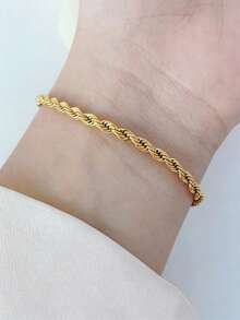 1pc Gold Stainless Steel Twisted Chain Bracelet For Women - Yellow Gold - View 2