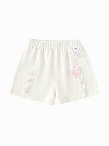 Balabala Pantalones cortos de verano cómodos para bebé niña con volantes, aplicación de mariposa y cintura elástica - Blanquecino - Ver 4