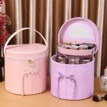 Oval-Shaped Traditional Chinese Style Makeup Storage Box With Mirror, Wedding Gift Box, Portable Festival Storage Container - Multicolor - View 2