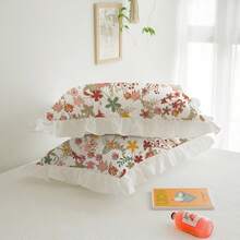 2pcs Set Floral Ruffle Trim Solid Color Pillowcase, Breathable Soft Skin-Friendly Washable, Minimalist Sweet Princess Style Pillowcase (Pillow Insert Not Included), Suitable For Dorm, Bedroom, Hotel - Multicolor - View 3
