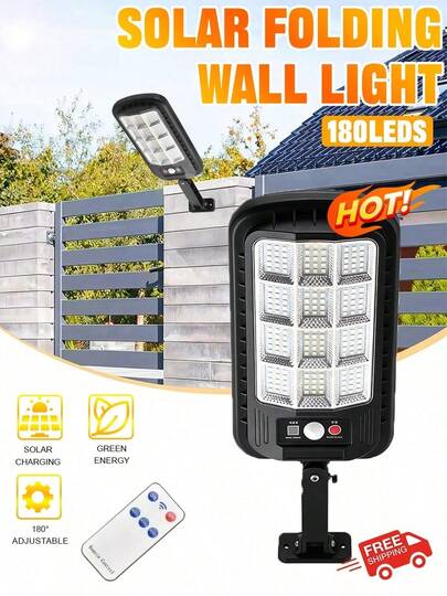 2400mAh Solar Street Light 180 LED Dual Sensing PIR Motion Light Sensor Encapsulated Solar Panel 5 5V 1 8W Two 18650 Batteries 3 7V ABS PC Weatherproof Construction Outdoor Automatic On Off Wide Illumination Garden Pathway Yard Driveway Parking Lot Security Lighting Wall Pole Mountable Homeowners Gardeners Property Managers Security Personnel