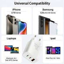 High Power Fast Charging Wall Charger 30W USB 2 Type-C Fast Charging Adapter EU Plug Compatible With IPhone/// Portable Charger Valentine's Day Gift - EU C Type Plug(220-240V) - View 7