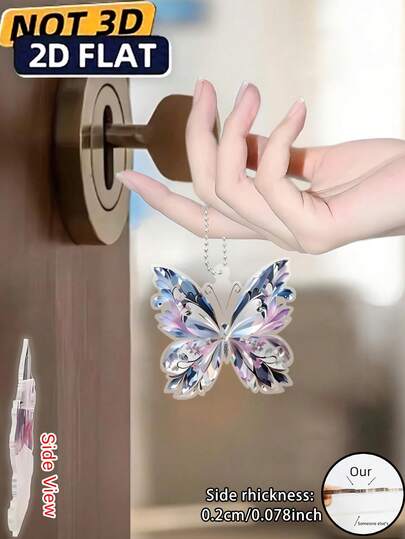 2D Flat Transparent Acrylic Printed New Year Butterfly Shaped Sunlight Catcher, 2D Flat Acrylic Hanging Decor, Home Decoration, Gift For Valentine's Day, Wedding, Birthday - Keychain Decoration