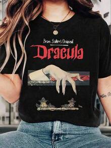 Plus Size T-Shirt For Halloween, Plus Size Graphic Streetwear T-Shirt, Casual Summer Top, Holiday Vibes - 黑色 - 查看 5