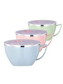 Stainless Steel Noodle Bowl With Handle: Perfect For Rice, Soup, And Instant Noodles - Includes Lid And Handle - Durable And Rust-Resistant - Multicolor - View 2