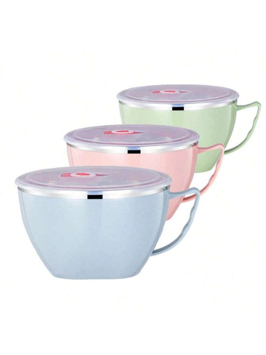 Stainless Steel Noodle Bowl With Handle: Perfect For Rice, Soup, And Instant Noodles - Includes Lid And Handle - Durable And Rust-Resistant