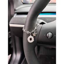 1pc Diamond Studded Letters Star Shaped Car Steering Wheel Decorations Personalized Car Interior Decorations Crystal Chain Decorative Pendants - Letter Steering Wheel Ornament - View 5