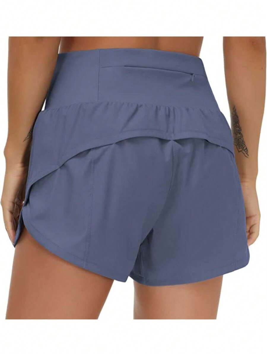 Womens High Waisted Running Shorts Quick Dry Athletic Workout Shorts With Mesh Liner Zipper Pockets - 藍灰色 - 查看 1
