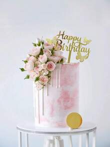 3pcs Gold Butterfly "Happy Birthday" Cake Topper, Suitable For Birthday Party, Anniversary, Valentine's Day, Modern Letter Shaped Cake Decor, Creative Gift For Family And Friends, Applicable For Birthday, Mother's Day, Summer, Halloween, Christmas - Multicolor - View 3