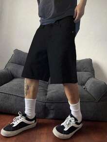 Street-Style Black Casual Denim Capri Shorts For Teen Boys - Black - View 6