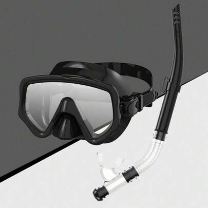 2 Pieces Adult Diving Mask Set, Tempered Glass Snorkeling Mask With PVC Mouthpiece, Anti-Fog Swimming Mask With Leak-Proof Goggles And Nose Cover, Snorkeling Gear Suitable For Snorkeling, Freediving, And Swimming. Adult Snorkeling Equipment Set With Anti-Fog Panoramic Swimming Mask, Semi-Dry Snorkel, Top-Mounted Snorkel, Ideal For Diving, Swimming, And Travel.