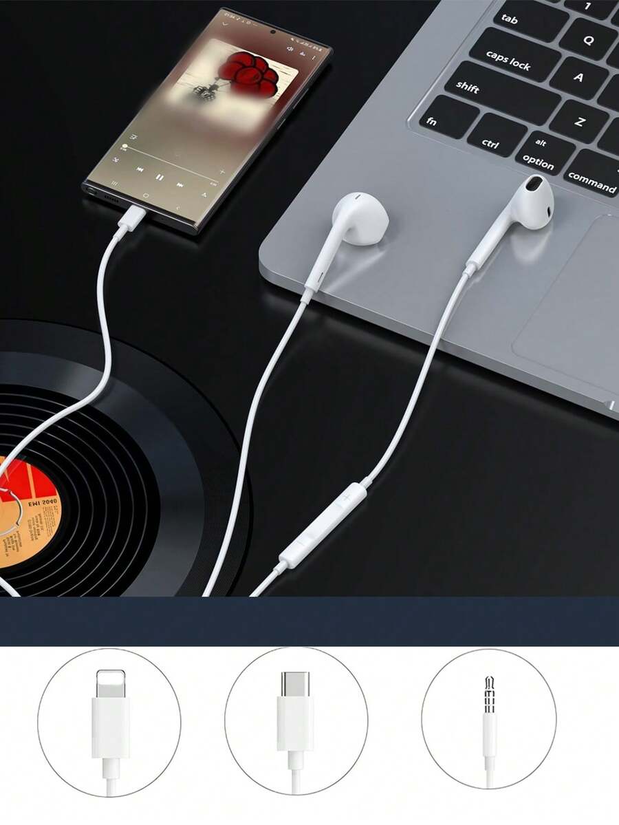 Tai nghe nhét tai có dây 3.5mm, âm thanh nổi với âm trầm mạnh mẽ, lý tưởng cho cuộc gọi và nghe nhạc trên điện thoại thông minh/máy tính. - trắng - Xem 1