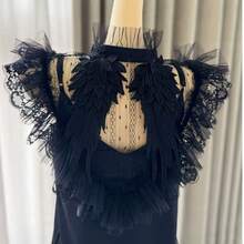 1 chiếc áo kiểu Gothic cổ ren xếp ly có thể tháo rời với thiết kế cánh đen, đa năng cho trang phục thường ngày, cosplay, tiệc tùng. - màu đen - Xem 3