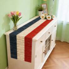 1pc Independence Day Themed Vintage Red, Blue & White Woodgrain Pattern Polyester Rectangular Table Runner, Single-Sided Printing, Suitable For Home, Kitchen, Dining Room Indoor/Outdoor Decor, Great For Holiday Parties And Celebrations - Multicolor - View 8