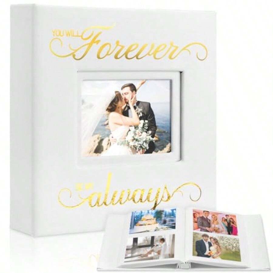 Álbum Fotos de Boda con Capacidad para 200 Piezas 4 x 6 Pulgadas Cuero Blanco Álbum de Fotos de Boda con Ventana Frontal Álbum de Recuerdos Regalos de Boda para Parejas Recién Casados Boda - Blanco - Ver 1