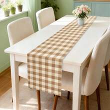 1pc Bohemian Minimalist Caramel Brown Plaid Pattern Polyester Rectangular Table Runner, Single-Sided Printing, Suitable For Home Kitchen Dining Room Indoor/Outdoor Decor, Great For Holiday Gatherings And Celebrations - Multicolor - View 5