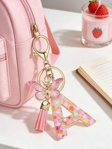 1 Letter Keychain, Heart-Shaped Sequin Butterfly Tassel Keychain, Bag Pendant Accessory - View 4