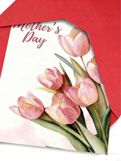 1pc Happy Mother's Day Thank-You Card + Envelope,Floral Design, Perfect For Mother's Day, Birthdays, Or Thank-You Gifts, Expressing Love And Gratitude, Holiday Cards,Perfect For Mom, Grandma, Wife From Daughter Or Son
