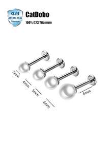 CatDObo 2件装 F136 钛合金饰品 珍珠优雅低敏耳软骨内牙唇钉 G23 钛合金穿刺饰品 - 珍珠耳環 - 查看 6