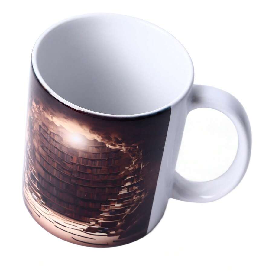 Taza de café de cerámica con patrón de estantería 3D, taza de té resistente al calor con asa redondeada, multifuncional para el hogar, dormitorio y oficina - Menos de 0,5 l - Ver 1