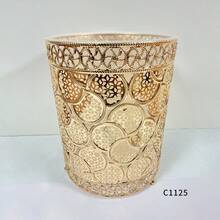 1pc Luxury European Style Gold Trash Can, Metal Gold Electroplated Exterior + PVC Lining, Kitchen/Dining Room/Living Room Waste Basket, Small Desktop Garbage Bin, Exquisite Pattern - Multicolor - View 4
