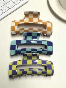 3个/2个极简亚克力8厘米中号棋盘格发夹，适合日常、度假、派对、送礼 - 彩色 - 查看 12