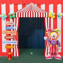 10 Pcs Carnival Party Decorations Set Circus Tents Self Standing Clown Balloons Circus Party Directional Signs Carnival Decorations For Birthday Directional Clown Trunk Or Treat Supplies - Red - View 7