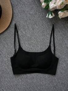 女士方领吊带背心，带衬垫胸罩，露背无缝吊带衫 - 黑色 - 查看 7