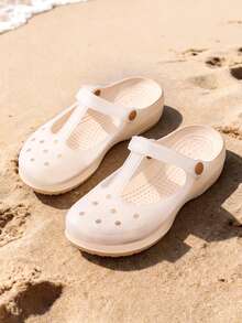 Women's Classic Breathable Perforated Sandals And Thick-Soled Slides, Comfortable, Lightweight And Easy To Clean. Women's Must-Have Beach And Pool Slippers For Vacation, Suitable For Casual Indoor And Outdoor Wear. Women's Summer Vacation Shoes, Mother's Day Gift, Easter Outfit. - Platinum - View 3