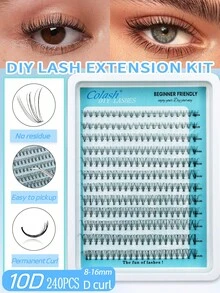 Colash 240pcs Eyelash Clusters, 10D DIY Eyelash Extension, Faux Mink Fake Eyelashes - Premium D Curl Lash Fluffy Natural Thick Individual Lash Clusters, Suitable For DIY Eyelash Extension - Reusable, Lightweight And Easy To Wear, Suitable For Travel, Daily Wear (Suitable For Beginners), Weddings, Dates, Parties, Holidays, Also Makes A Great/Lash Tech Supplies - D - View 1