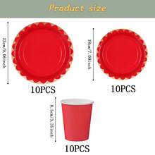 Red & Gold Rim Disposable Tableware Set, 7/9 Inch Party Plates, Disposable Paper Plates & Cups Suitable For Festivals, Weddings, Engagements, Birthdays, Parties, Celebrations - Multicolor - View 7