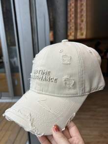 女士棒球帽，韩式宽檐，刺绣，做旧，休闲，时尚，百搭 - 破洞 - 查看 2