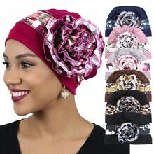 女士花卉帽，弹性贝雷帽头巾复古头巾帽，化疗帽 - 彩色 - 查看 8