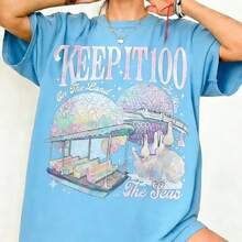Keep It 100 The Land Seas Skies WDW Graphic Tee, Oversized Women's Retro, Magic Kingdom Summer Top For Women - Sky Blue - 查看 7