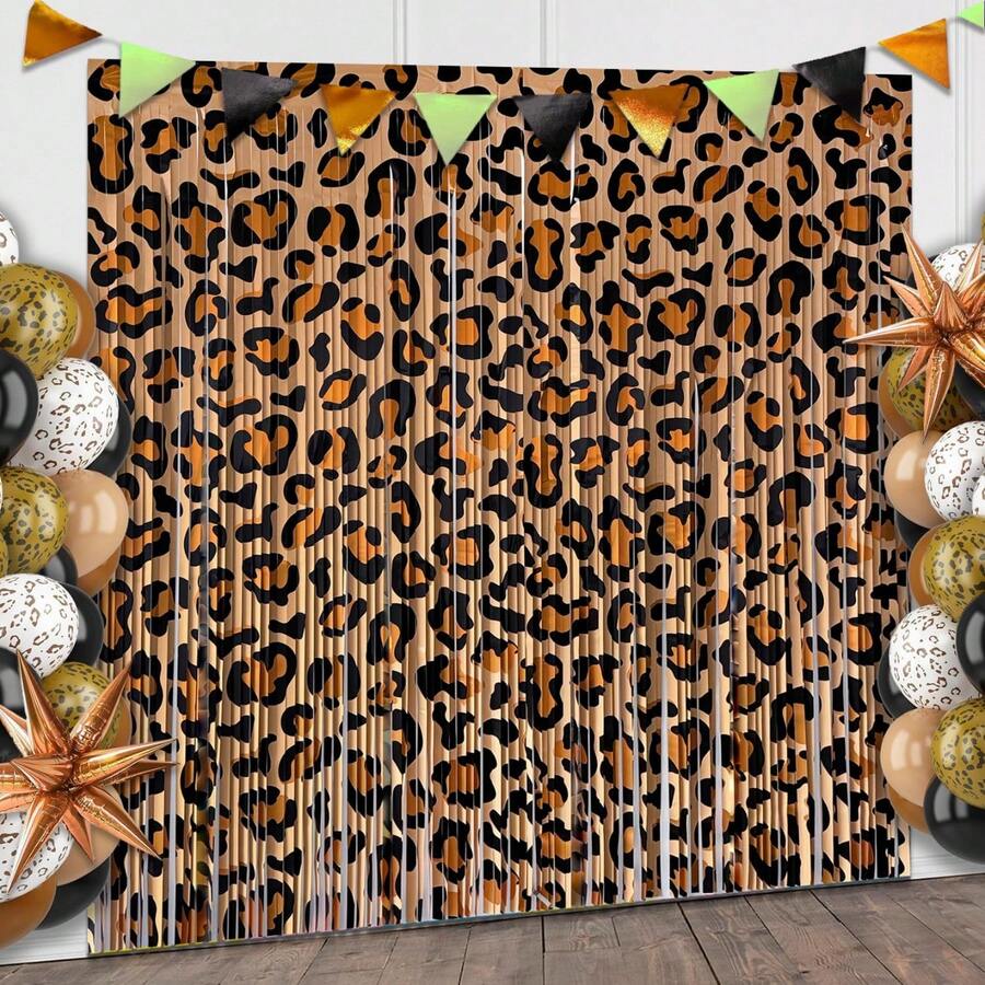kumozawa 3.28 X 6.56 Ft Leopard Print Foil Fringe Curtain, Leopard ...