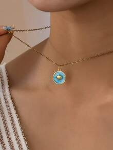 1 pieza Collar con colgante de esmalte azul con tema oceánico para mujeres - 12 estilos de encantos de playa (árbol de palma, caballito de mar, estrella de mar, tortuga) - Joyería de moda minimalista de verano para uso diario y vacaciones - Multicolor - Ver 22
