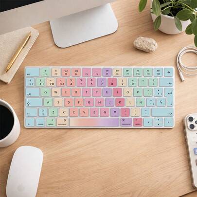 Ultra-Thin Silicone Keyboard Cover, 2 Language Options: English/Spanish, Compatible With Magic Keyboard (A1644/MLA22LL/A), Colorful Cloud Gradient Frosted Design, Noise Reduction, Washable & Quick Drying, Precise Fit, No Impact On Typing Feel