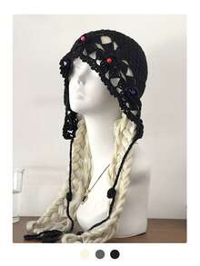 Mũ beret đan móc thủ công màu be nghệ thuật, thiết kế khoét rỗng thoáng khí, hàng mới về mùa xuân/hè, mũ len có vành che tai đa năng dành cho nữ. - Nhiều màu - Xem 8