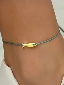 1pc Minimalist Handmade Fish Anklet/Bracelet, Adjustable, Suitable For Daily Wear In Summer - Baby Blue - View 6