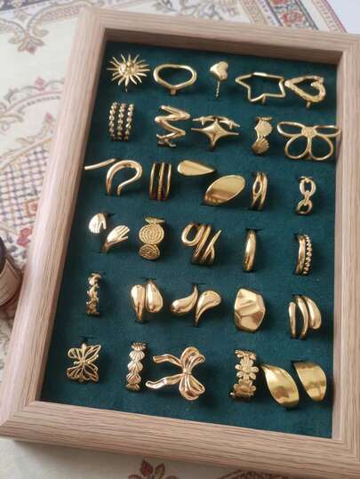 COINBUFF Assorted Set Of Fashionable Versatile 18K Gold Plated Stainless Steel Adjustable Rings For Women (Style Not Specified)