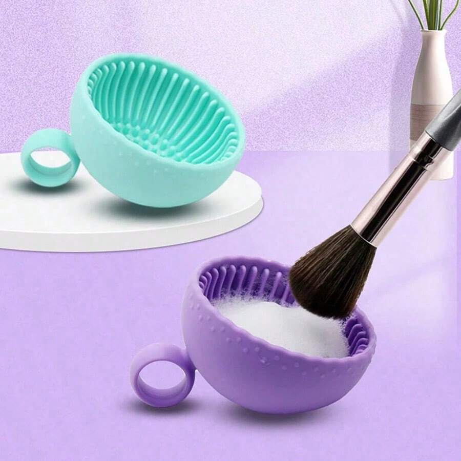 1pc/2pcs/3pcs Makeup Brush Cleaning Bowl, Solid Silicone Brush Mat, Silicone Makeup Brush Cleaning Bowl, Brush Cleaning Mat, For Cleaning Eyebrow Brush, Blush Brush, Powder Blush Brush, Eyeshadow Brush