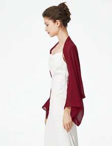 Bridal Wedding Chiffon Shawl Shrug With Arm Hole Bridesmaid Cover Up Evening Party Summer Shawl - 酒紅色 - 查看 2