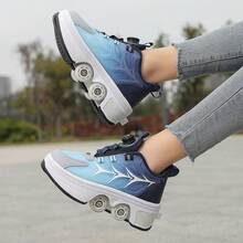 1 đôi giày thể thao phong cách đường phố in hình xương cá, giày trượt patin 4 bánh tự động thu gọn có khóa xoay dành cho thanh thiếu niên, giày trượt patin PU. - Màu xanh lam - Xem 6
