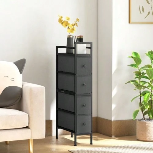 4-Drawer Chest In Non-Woven Fabric, Storage Unit With Steel Frame, 20 Cm X 43 Cm X 81.5 Cm, Black - Black - View 1